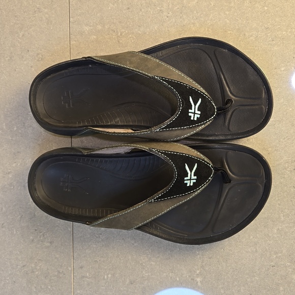 Kuru black, dark brown, and teal suppoertive thong flip flop sandals, size 8 - Picture 2 of 11